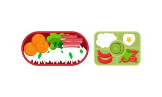 Lunchbox containers with bright content. Lunch Concept vector