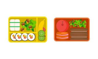 Lunchbox containers with bright content. Lunch Concept vector