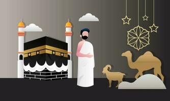 Islamic pilgrimage praying for hajj mabroor illustration vector