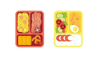 Lunchbox containers with bright content. Lunch Concept vector