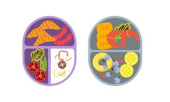 Lunchbox containers with bright content. Lunch Concept vector