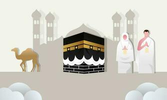 Islamic pilgrimage praying for hajj mabroor illustration vector