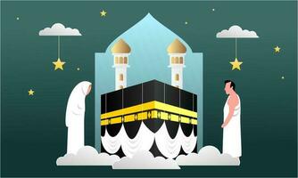 Islamic pilgrimage praying for hajj mabroor illustration vector