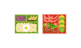 Lunchbox containers with bright content. Lunch Concept vector