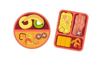 Lunchbox containers with bright content. Lunch Concept vector