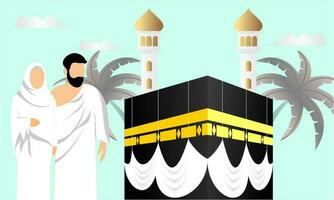 Islamic pilgrimage praying for hajj mabroor illustration vector