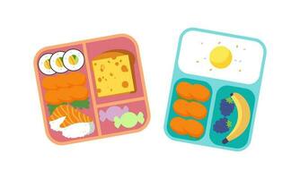 Lunchbox containers with bright content. Lunch Concept vector