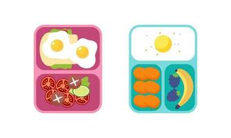 Lunchbox containers with bright content. Lunch Concept vector