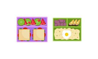 Lunchbox containers with bright content. Lunch Concept vector