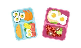 Lunchbox containers with bright content. Lunch Concept vector