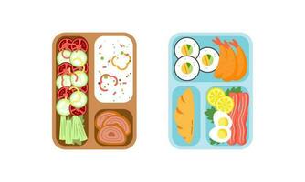 Lunchbox containers with bright content. Lunch Concept vector