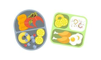 Lunchbox containers with bright content. Lunch Concept vector