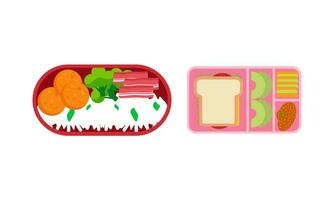 Lunchbox containers with bright content. Lunch Concept vector