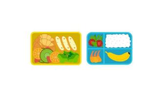 Lunchbox containers with bright content. Lunch Concept vector