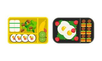 Lunchbox containers with bright content. Lunch Concept vector