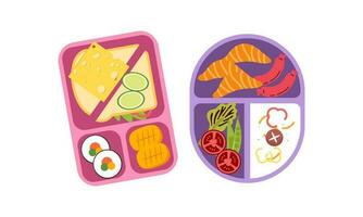 Lunchbox containers with bright content. Lunch Concept vector