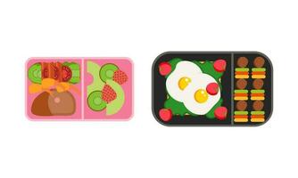 Lunchbox containers with bright content. Lunch Concept vector