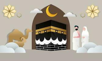 Islamic pilgrimage praying for hajj mabroor illustration vector