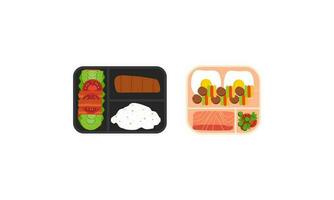 Lunchbox containers with bright content. Lunch Concept vector