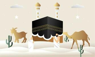 islámico peregrinaje Orando para hajj mabroor ilustración vector