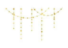 Vector horizontal border of abstract gold string light garlands. Festive decoration with shiny Christmas lights. Glowing bulbs of the different sizes.