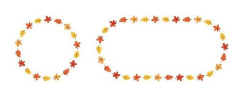 Autumn leaves round frame set. Wreath of fall elements, Halloween, Thanksgiving border template. Vector illustration.