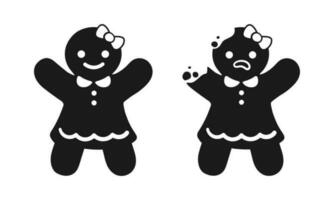 Gingerbread girl whole and with bite icon. Simple illustration of gingerbread man vector silhouette for web design.