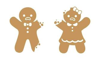 Sad gingerbread man and girl with bite icon. Simple funny illustration of gingerbread man vector silhouette for web design isolated on white background