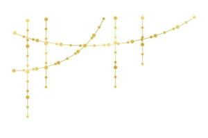 Vector horizontal border of abstract gold string light garlands. Festive decoration with shiny Christmas lights. Glowing bulbs of the different sizes.