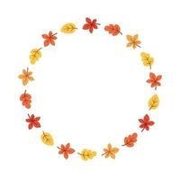 Autumn leaves round frame. Wreath of fall leaves, Halloween, Thanksgiving border template. Vector illustration.