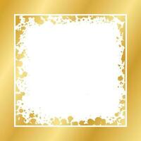 Abstract Square Gold Ink Splatter Frame. Golden foil spray border template. vector