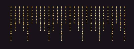 Vector horizontal border of abstract gold string light garlands. Festive decoration with shiny Christmas lights. Glowing bulbs of the different sizes.