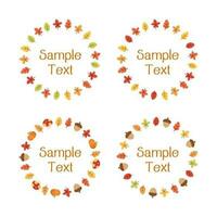 Autumn leaves round frame set. Wreath of fall elements, Halloween, Thanksgiving border template. Vector illustration.