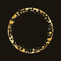 Abstract Round Gold Ink Splatter Frame. Golden foil spray border template. vector