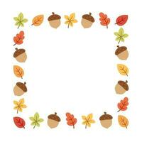 Autumn square frame with with leaves and acorns. Modern vector illustration. Halloween, Thanksgiving border template.