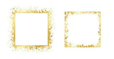 Abstract Square Gold Ink Splatter Frame Set. Golden foil spray border template. vector