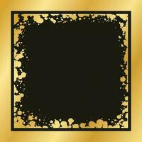 Abstract Square Gold Ink Splatter Frame. Golden foil spray border template. vector