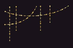 Vector horizontal border of abstract gold string light garlands. Festive decoration with shiny Christmas lights. Glowing bulbs of the different sizes.