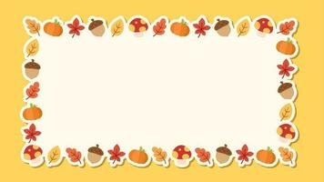 Rectangle autumn frame made of leaves, pumpkin and acorn. Modern vector illustration. Halloween, Thanksgiving fall border template.