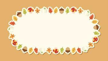 Autumn frame with leaves, pumpkin and acorn. Wreath of fall elements, Halloween, Thanksgiving border template. Vector illustration.