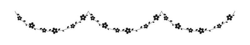 Hanging vines with flowers garland silhouette vector illustration. Simple minimal floral botanical design elements for spring.