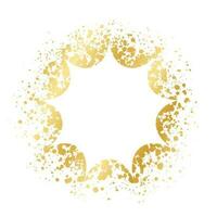 Abstract explosion shape gold ink splatter frame. Golden paint spray graffiti stencil border template. vector