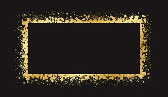 Abstract Rectangle Gold Ink Splatter Frame. Golden foil spray banner border template. vector