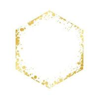 Abstract Hexagon Gold Ink Splatter Frame. Golden foil spray geometric border template. vector