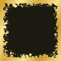 Abstract Square Gold Ink Splatter Frame. Golden foil spray border template. vector