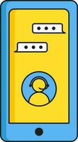 Mobile Helpline Icon In Yellow And Blue Color. vector