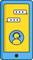 Mobile Helpline Icon In Yellow And Blue Color. vector