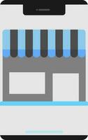 Blue And Gray E-Shop In Smartphone Screen Flat Icon. vector