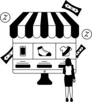 Flat Style Online Shopping Concept In Black and White Color. vector