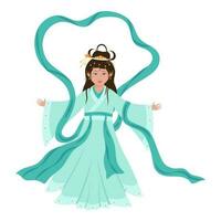 Character Of Chinese Goddess Wearing Costume On White Background. vector